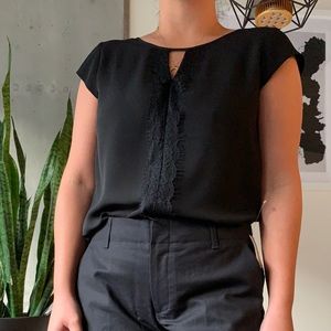 silky black top with lace detail